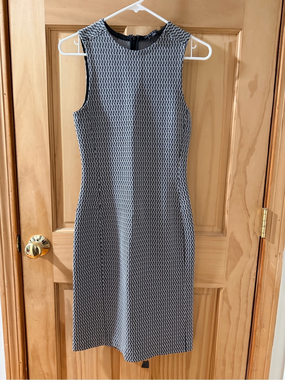 Theory Black and White Houndstooth Midi Sheath Dress